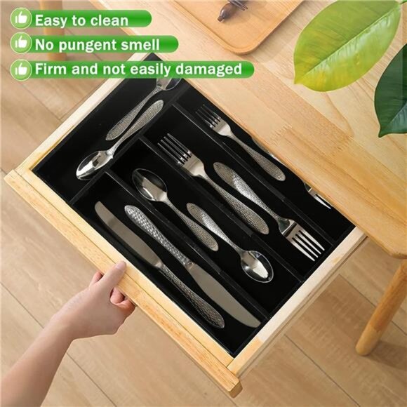 Bamboo Silverware Organizer Utensil Tray Drawer Cutlery Flatware Kitchen Storage - Picture 2 of 7